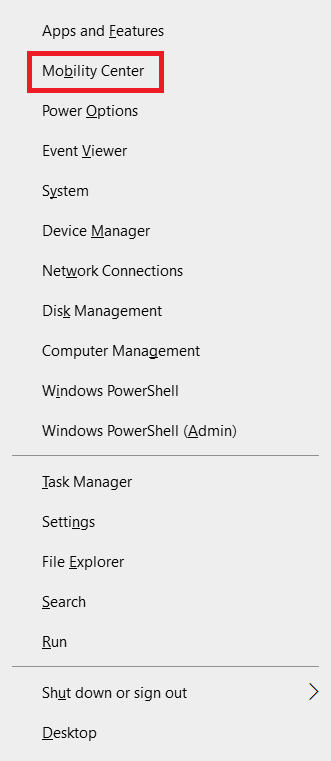 Choose Mobility Center from the context menu