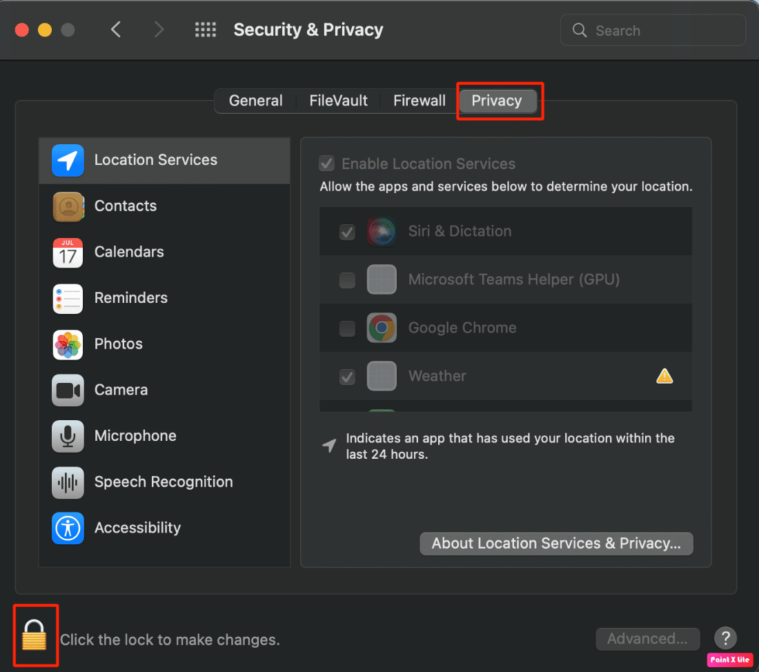 choose privacy option and click on lock icon | AirPods mic not working on Zoom on Mac