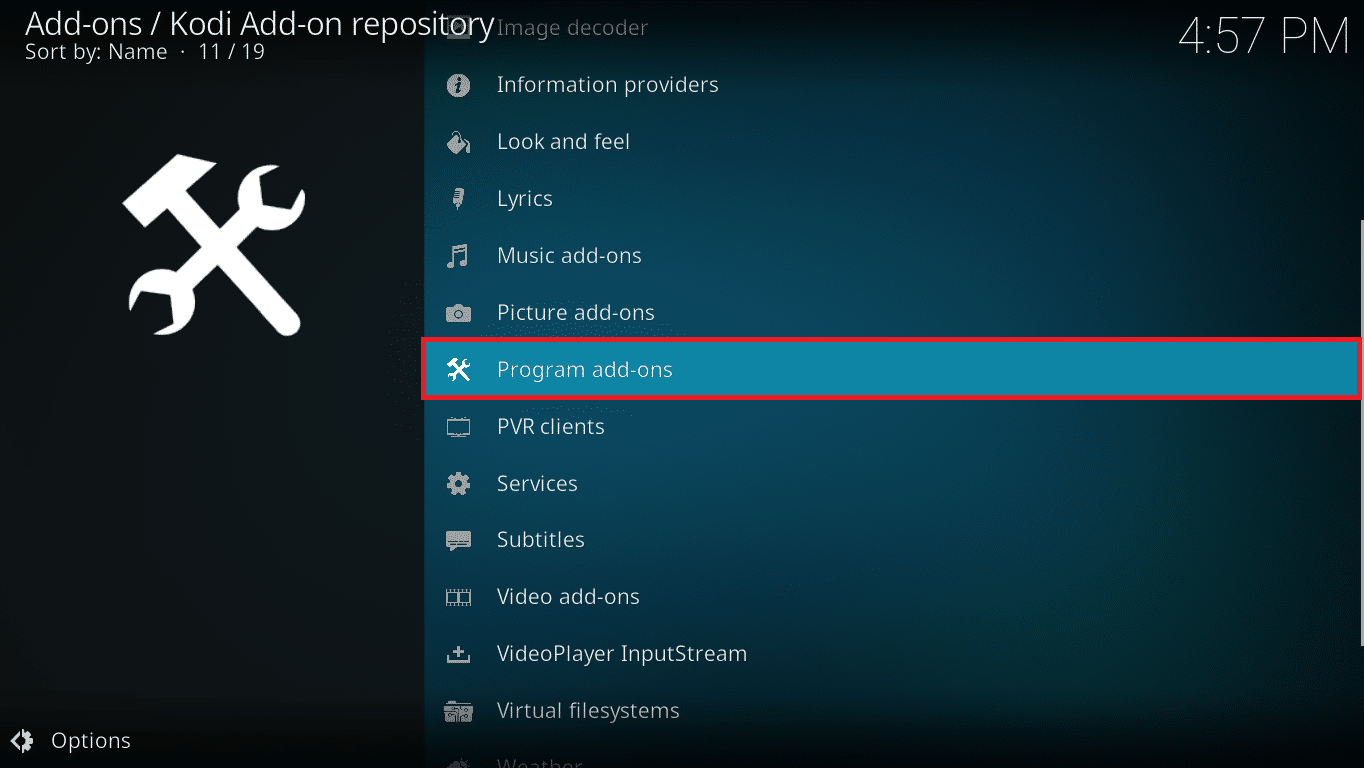 Choose Program add-ons option from the menu. How to Update Kodi Library