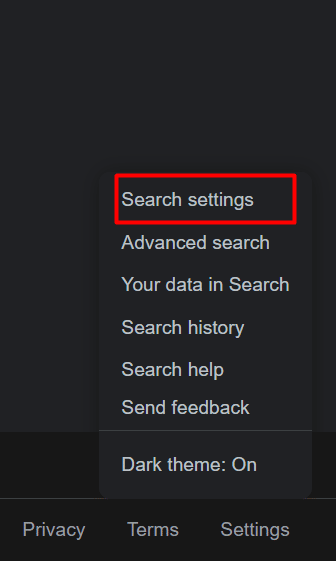 Choose Search settings Options