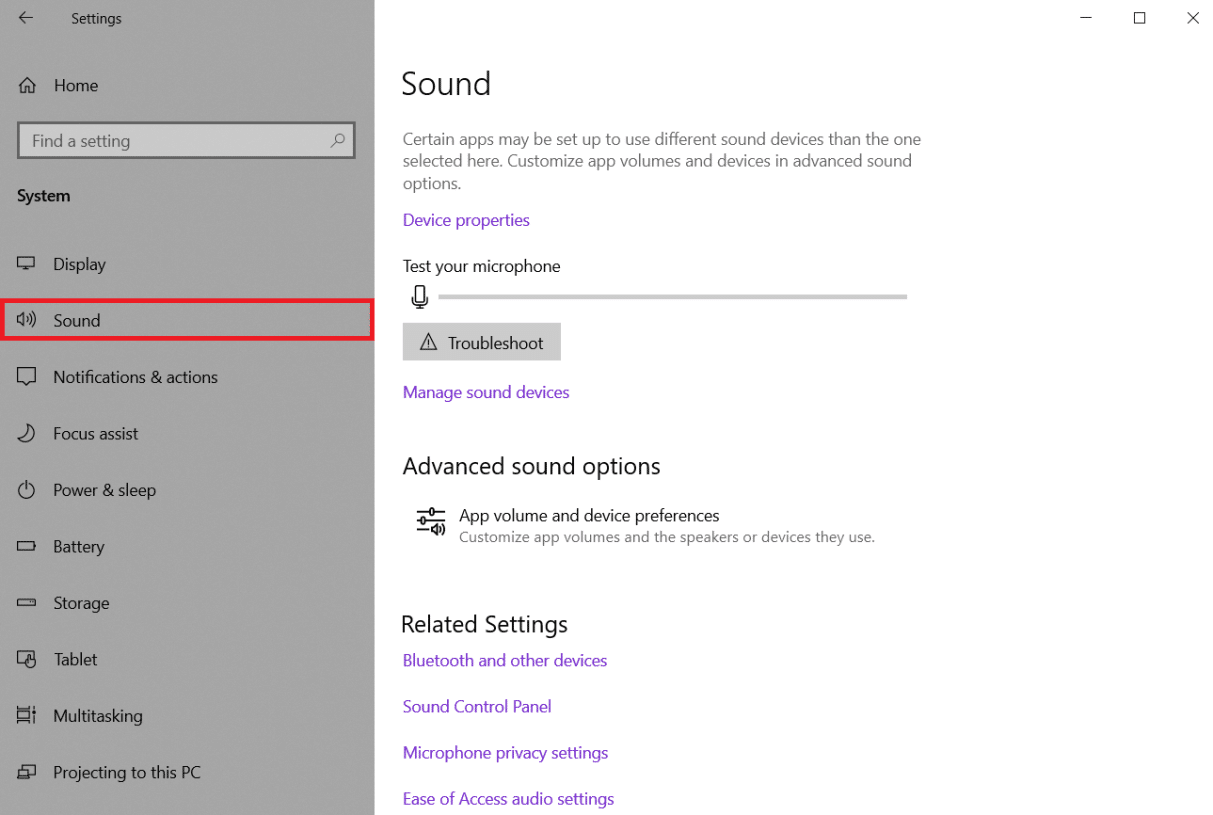 Choose Sound tab from the left pane.