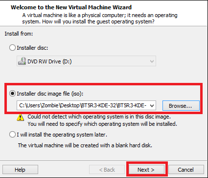 choose the installer image file | How to Install and Run Backtrack on Windows