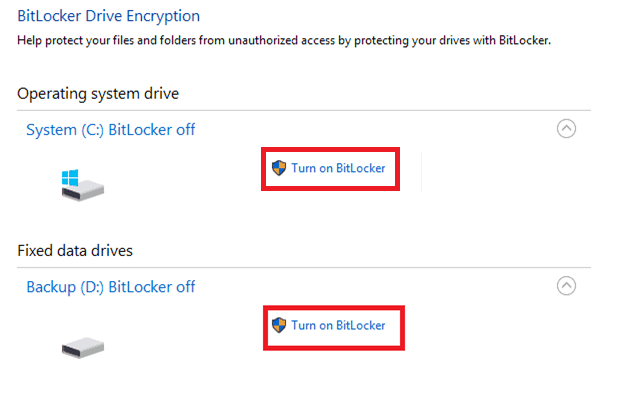 Choose whether to suspend or disable BitLocker.