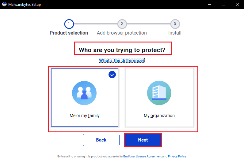 choose who you are trying to protect and click Next