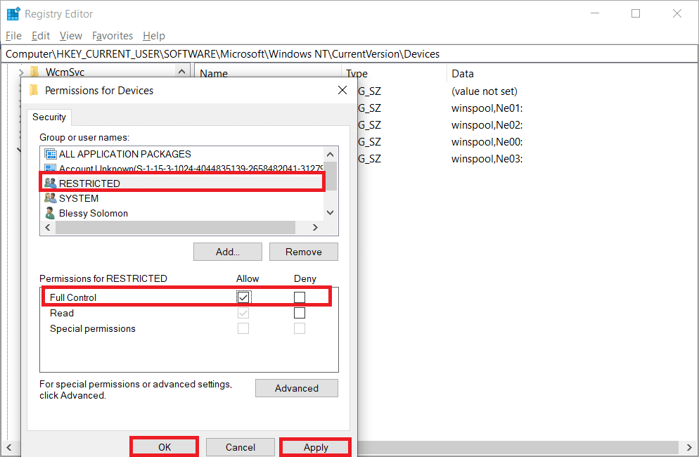 choose your account and select the box next to Full Control under Allow section
