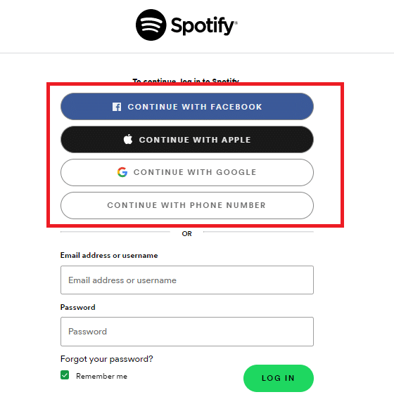 choose your preferred way of logging in | Hulu Spotify login