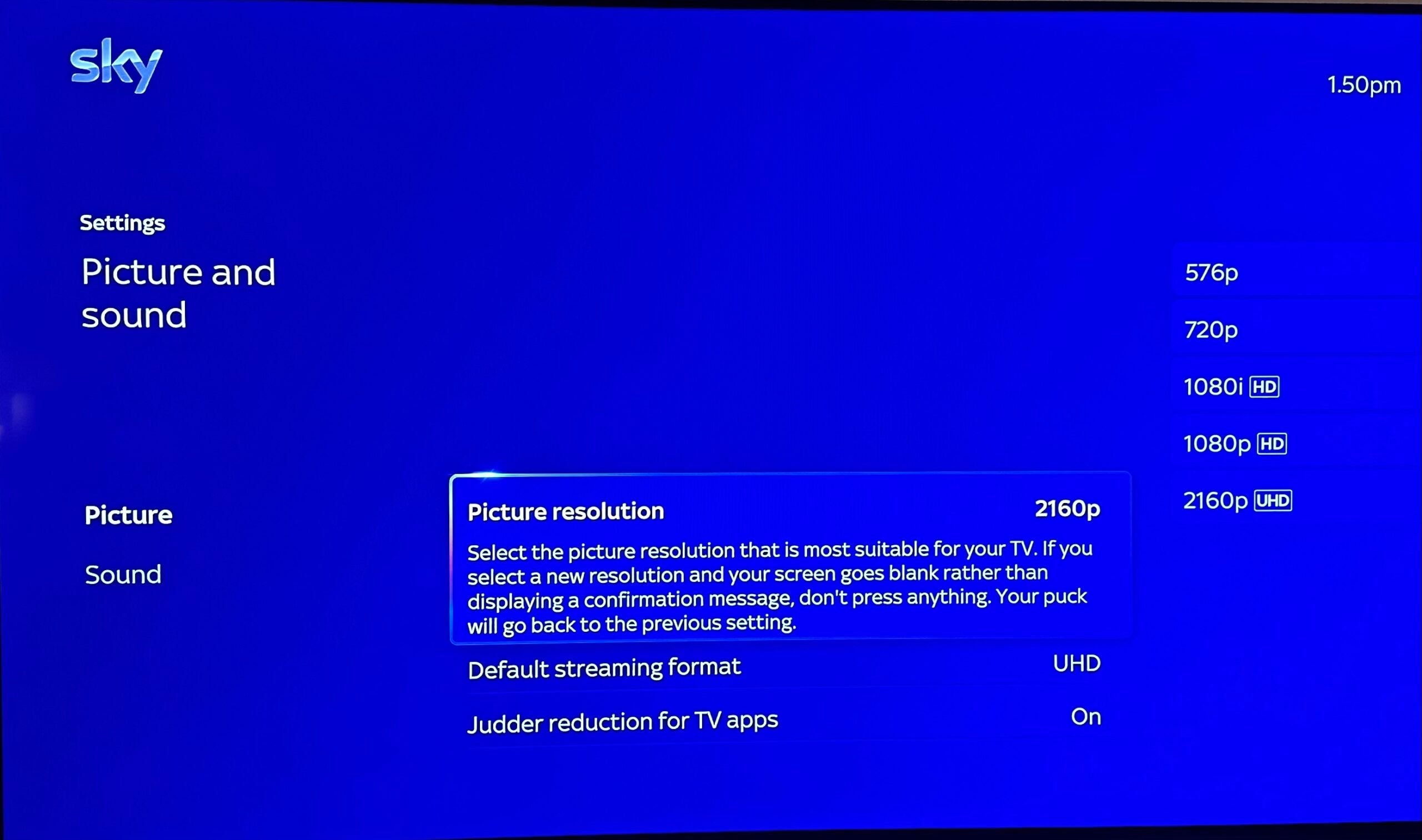 How to change the video resolution on Sky Stream