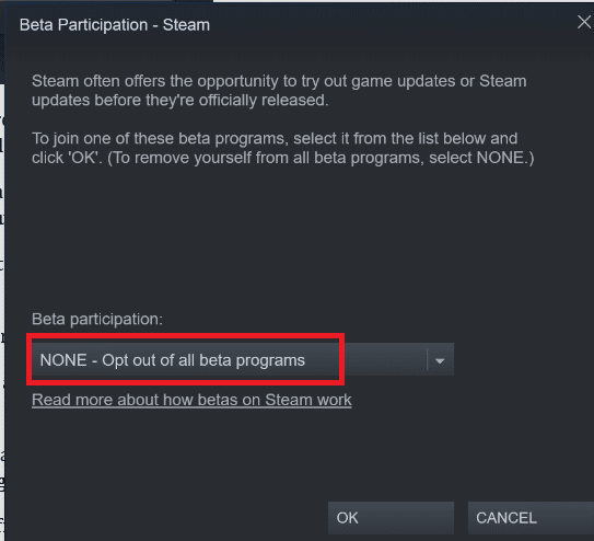Chose NONE Opt out of all beta programs. Fix Steam Client Bootstrapper Is Not Responding