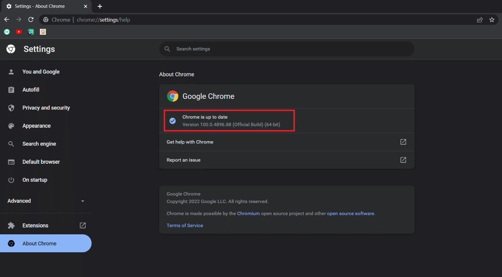 Сообщение Chrome обновлено. Как показать панель инструментов в Chrome