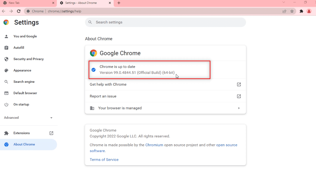 Chrome is up to date message