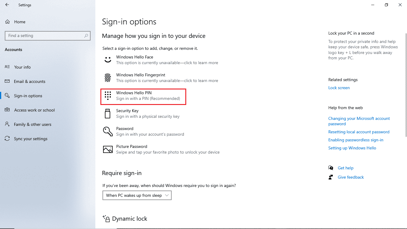 clcik on Windows hello PIN. Fix A Specified Logon Does Not Exist in Windows 10