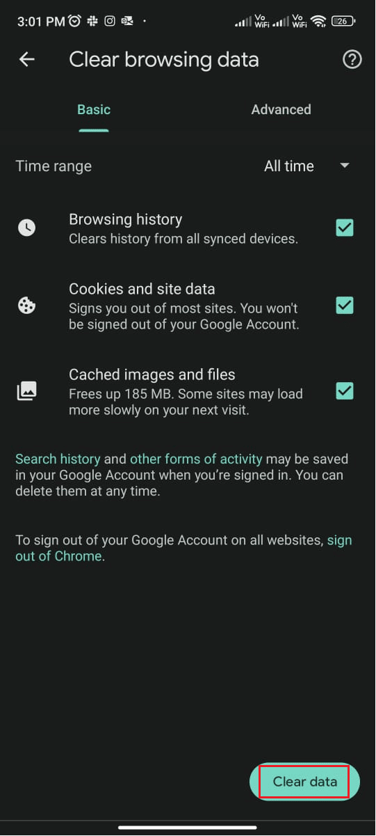 Clear Browsing Data on Chrome 