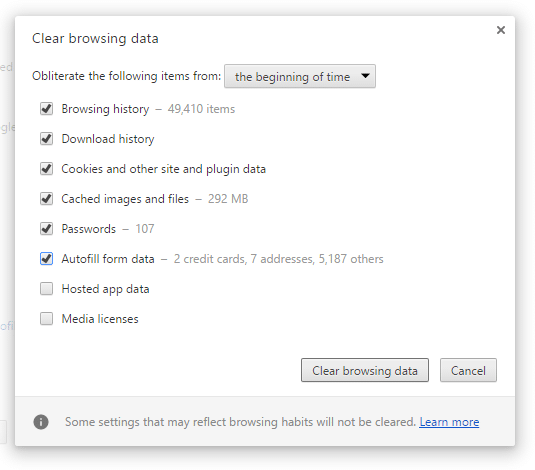 clear chrome history since the beginning of time
