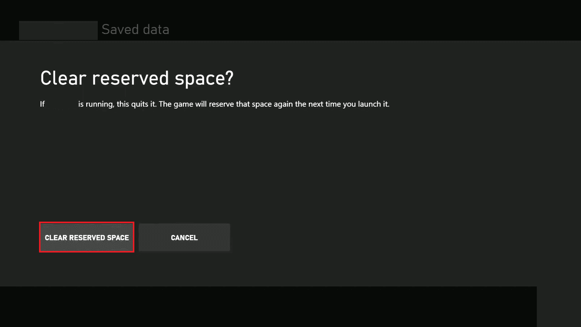 clear reserved space in xbox game