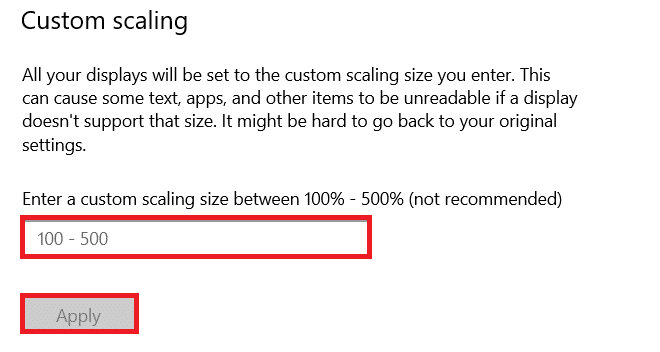 Clear the values in Custom scaling and click Apply. 