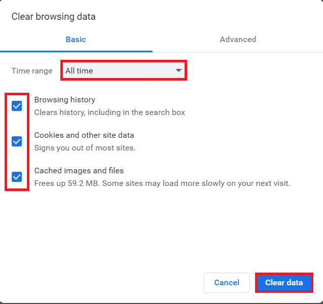 Clearing browsing data options