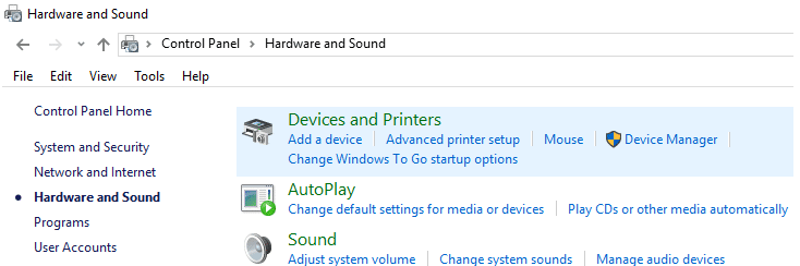 Click Devices and Printers under Hardware and Sound