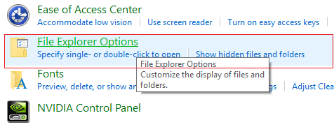 click File Explorer Options from Appearance & Personalization in Control Panel