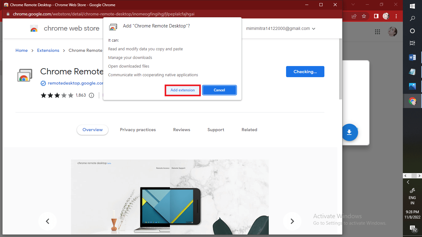 Click again on Add extension to add the app. If you have a password to your computer, then you will have to enter it in order to allow access to the app. 