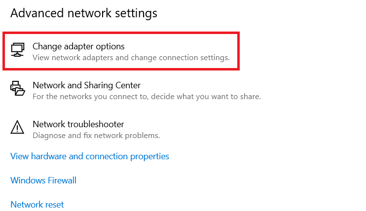 Click Change adapter options