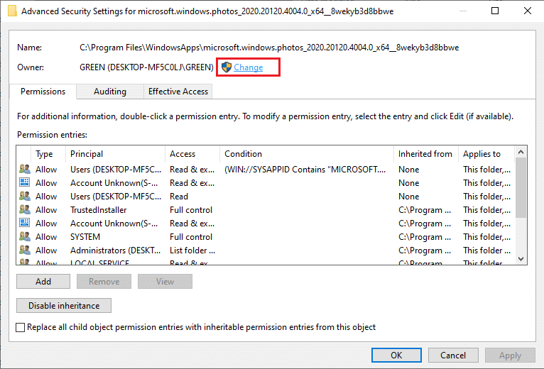 Click Change to rename the Owner. How to Fix File System Error 2147219196
