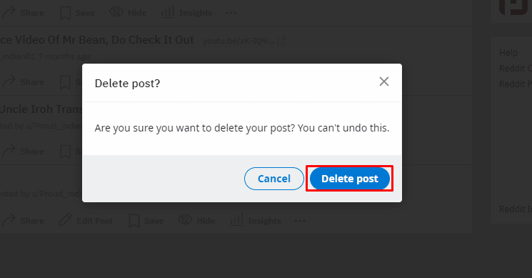 click Delete, then Click Delete Post