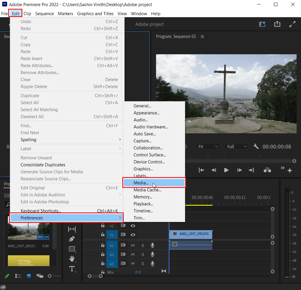 click edit and click on preferences navigate to media