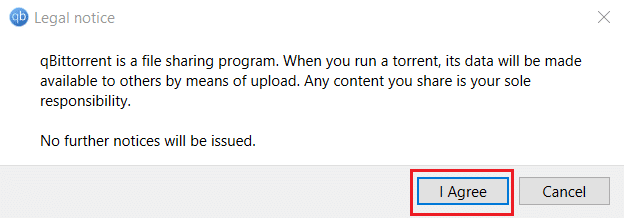 Click I agree. Fix Qbittorrent I/O error in Windows 10