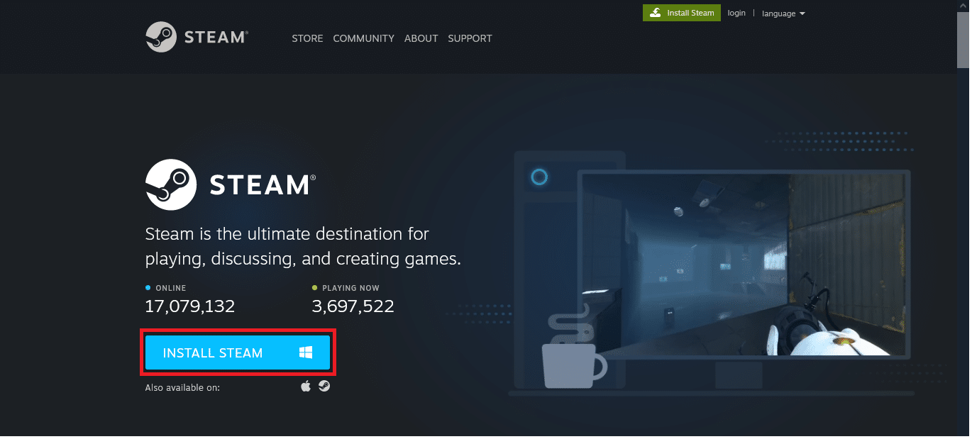 Click INSTALL STEAM to download the installation file.