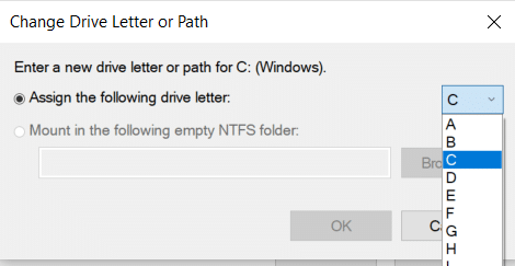Click OK after selecting the letter from the list of terms