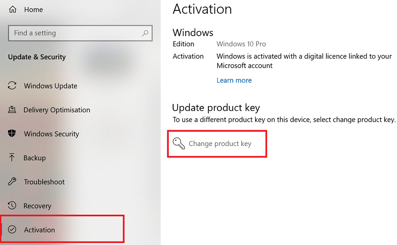 click on Activation. Then Click on Change Key or Activate Windows using a Key
