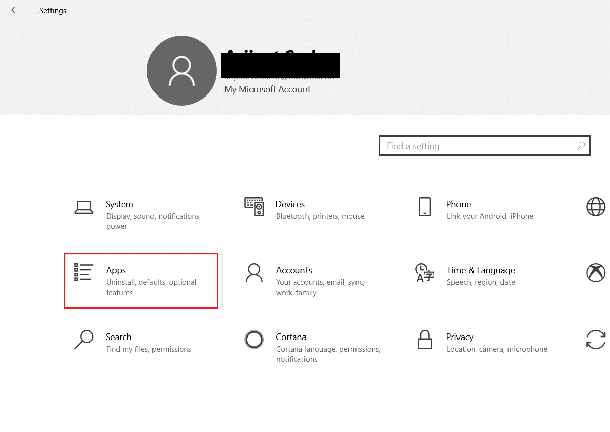click on Apps in Windows Settings