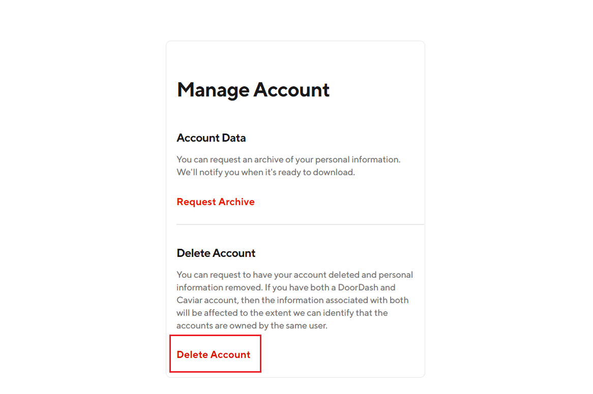 click on Delete Account