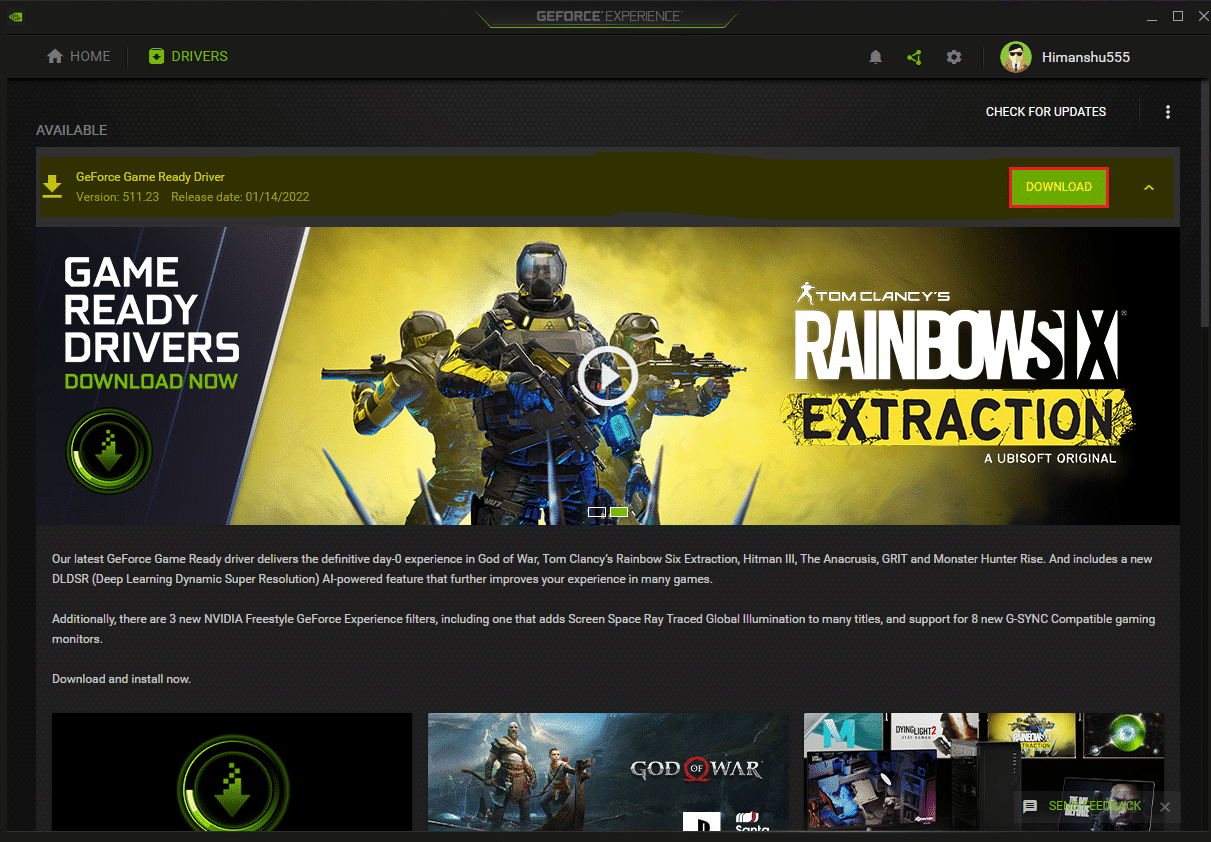 click on Download button to download GeForce game ready driver update in geforce experience program Windows 11