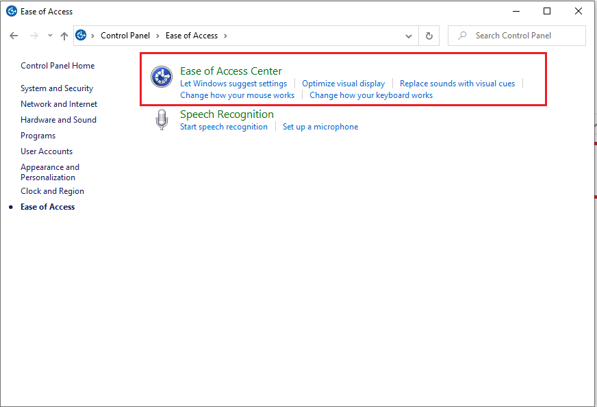 click on Ease of access center. | Fix black desktop background in Windows 10