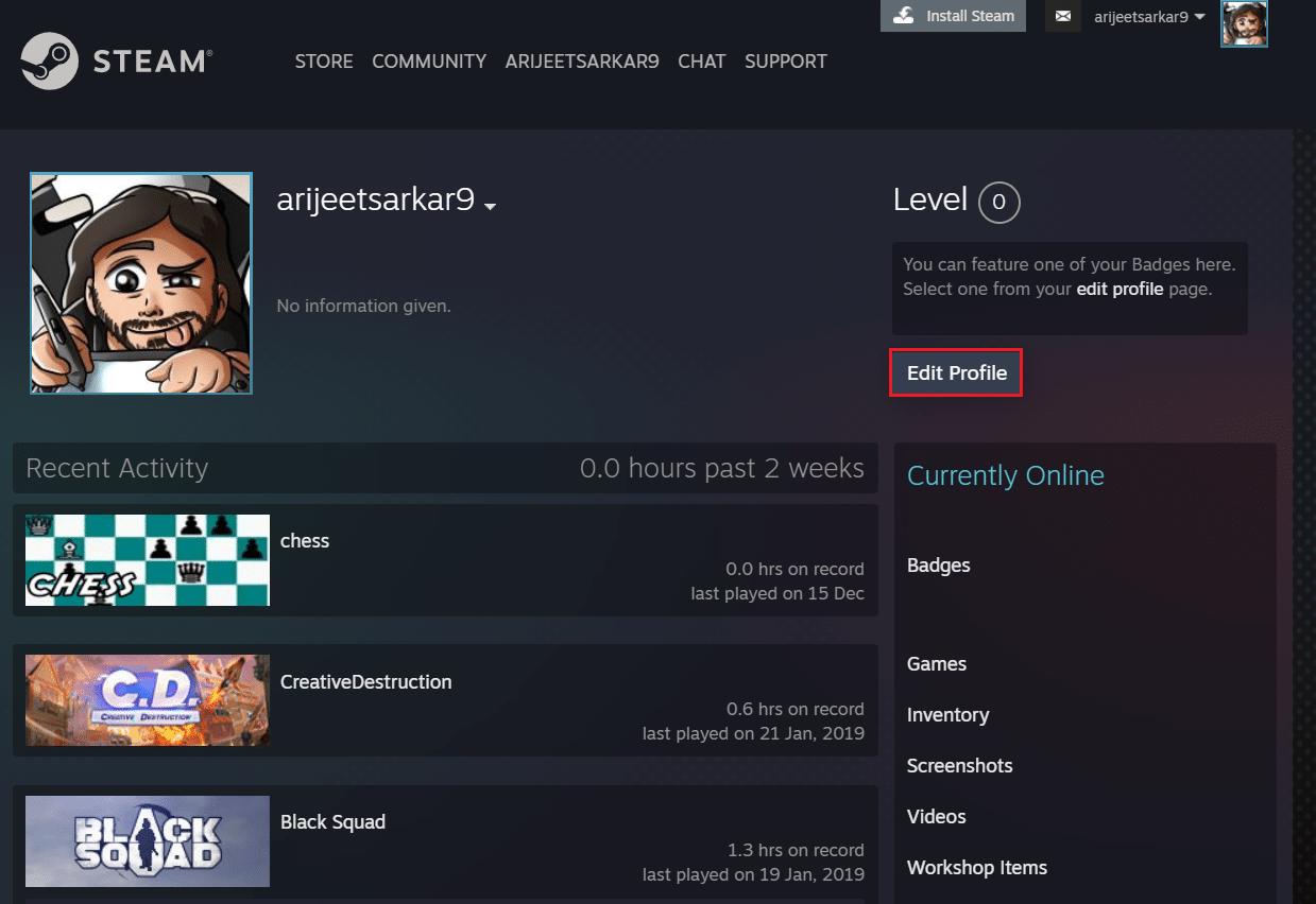 click on Edit profile button in Steam profile page in browser