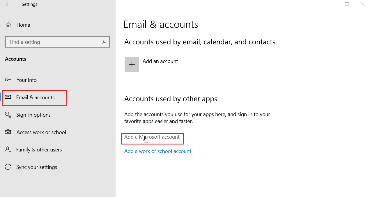 click on Email& accounts - Add a Microsoft account | How Can You Fix Your Xbox One Sign In