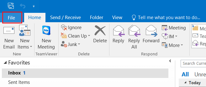 clique no menu Arquivo no aplicativo Outlook