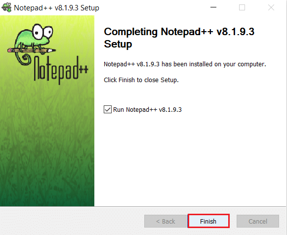 click on Finish after Notepad plus plus installation is finished