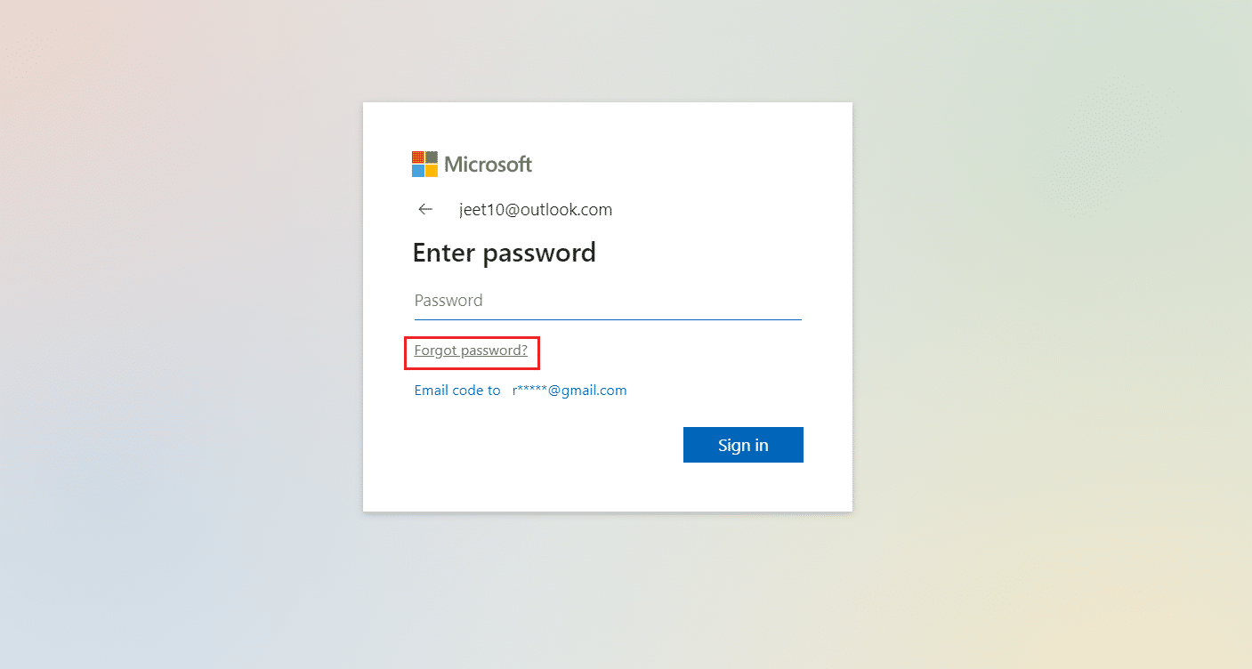 click on Forget Password in outlook sign in page
