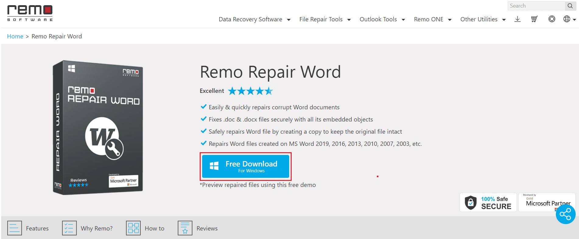 click on Free Download on Remo Software official website