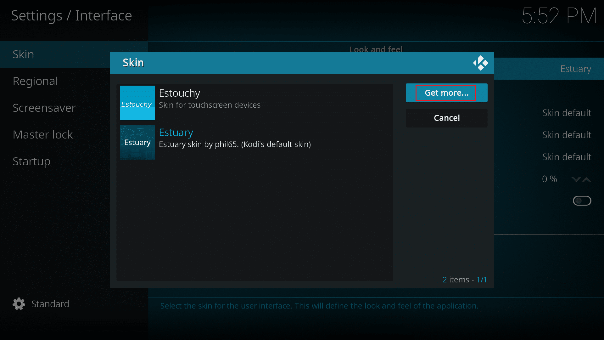 click on Get more... button in skin option in the Kodi app