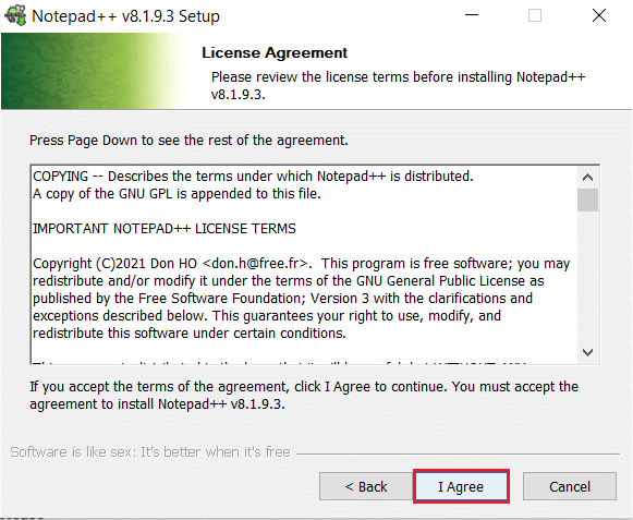 click on I Agree button in licence agreement installation wizard. How to install plugin Notepad++