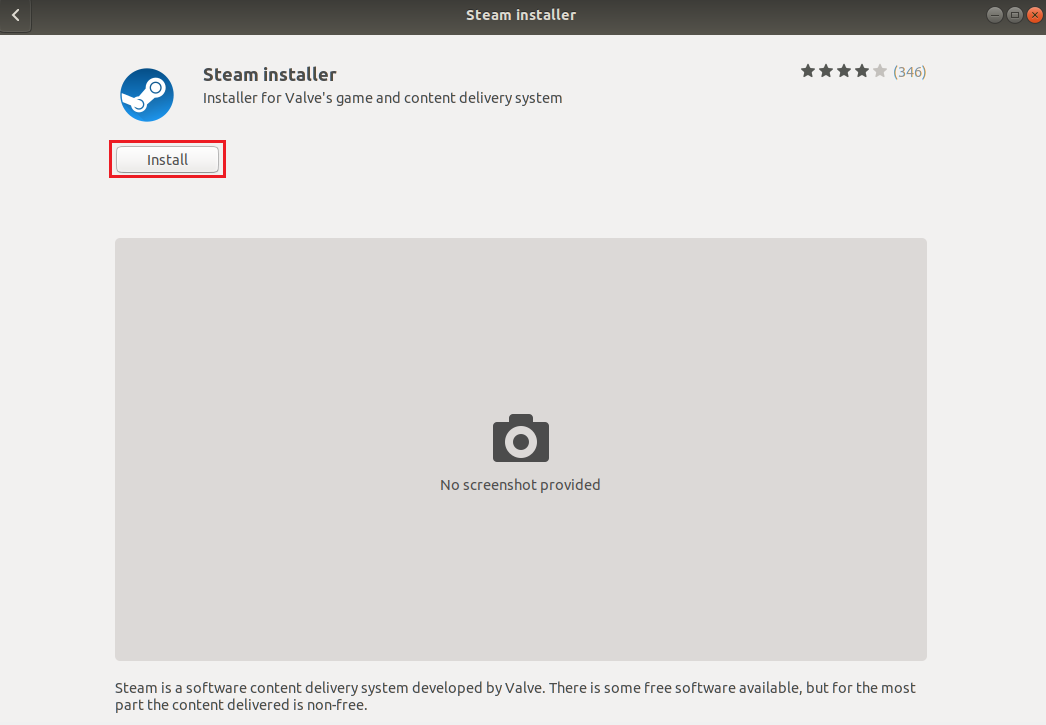 kliknite na dugme Instaliraj u Steam Ubuntu Software Store-u