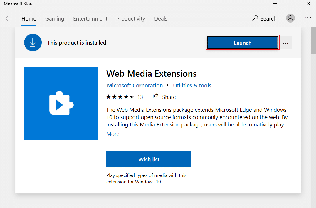click on Launch button in Web media extensions Microsoft Store. How to Play OGG Files on Windows 10