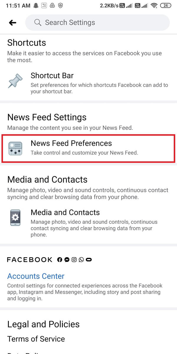 click on News Feed Preferences