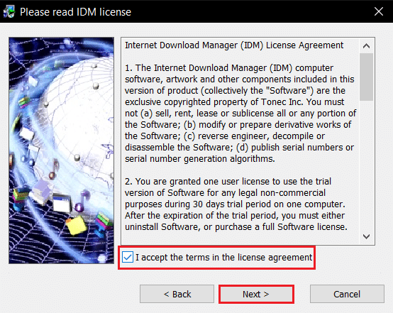 click on Next in idm license window