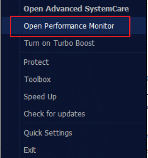 click on Open Performance Monitor in the IOBit Advanced system care