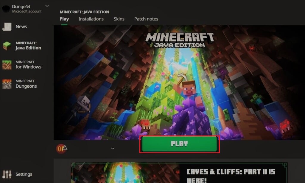 click on Play button in Minecraft Launcher