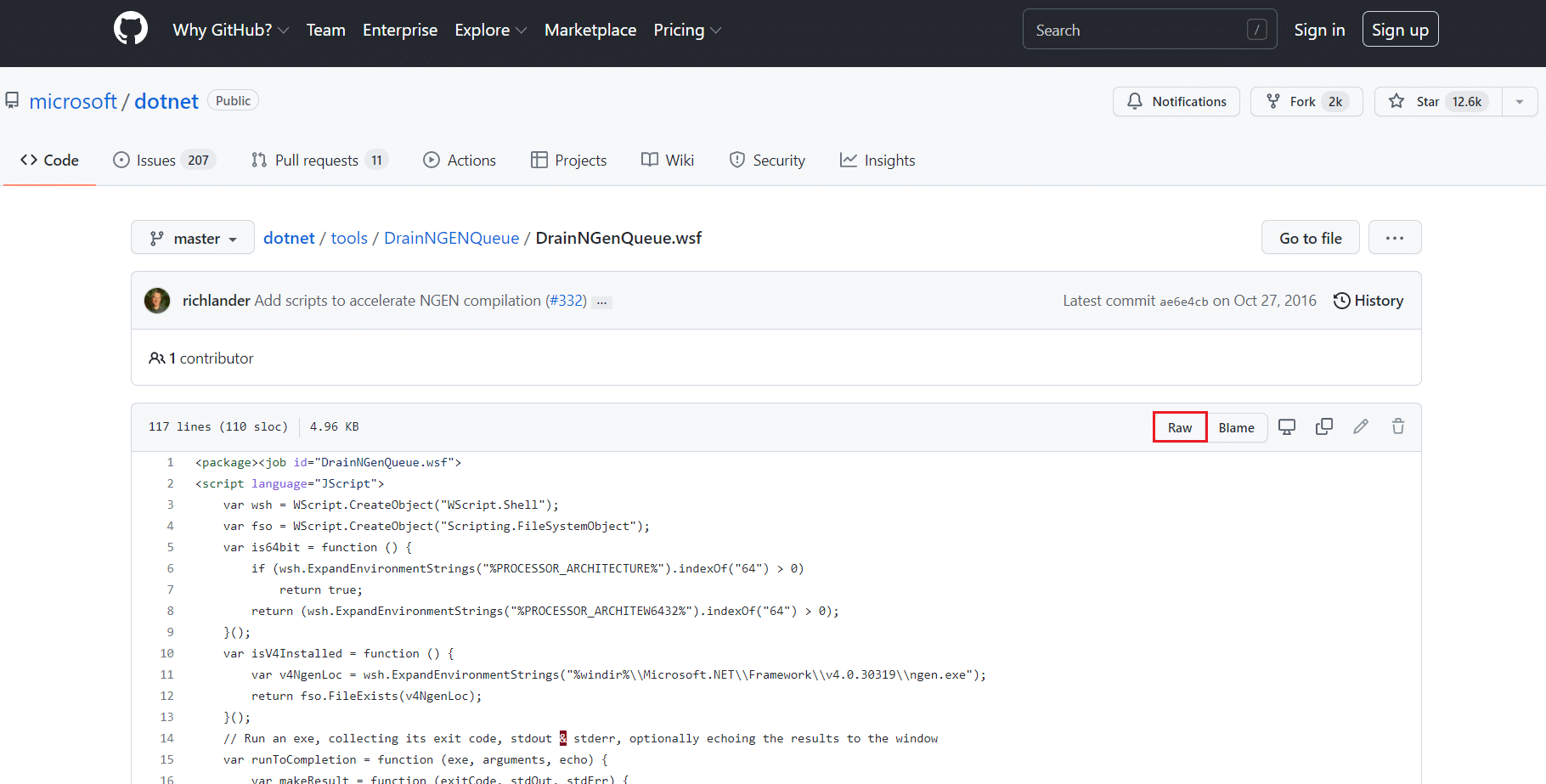 click on Raw option in github page